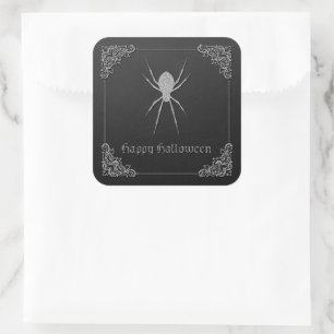 Silver Spider Halloween Square Sticker