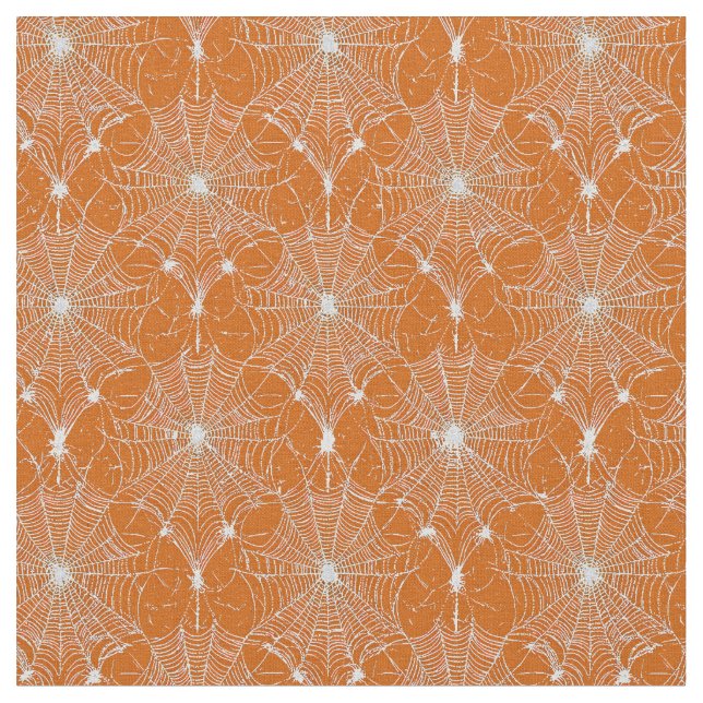 Silver Spiderweb Lace On Orange Fabric (Close Up)