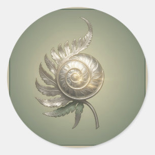 Silver Spiral Fern Shell Art Nouveau Classic Round Sticker