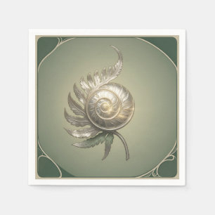 Silver Spiral Fern Shell Art Nouveau Napkin