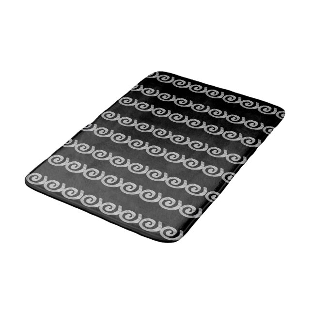 Silver spirals pattern on black bath mat (Angled)