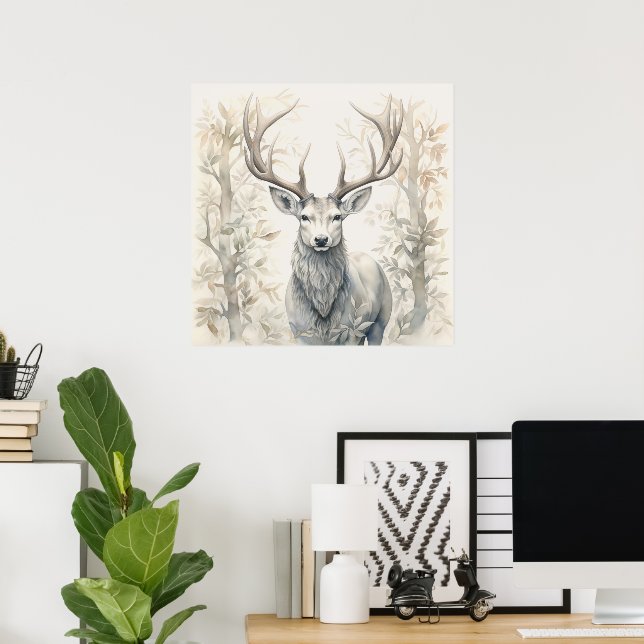  Silver Spirit Animal Stag Poster (Home Office)