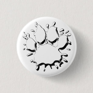 Silver Splatter Dog Paw Drawing 3 Cm Round Badge