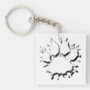 Silver Splatter Dog Paw Drawing Key Ring