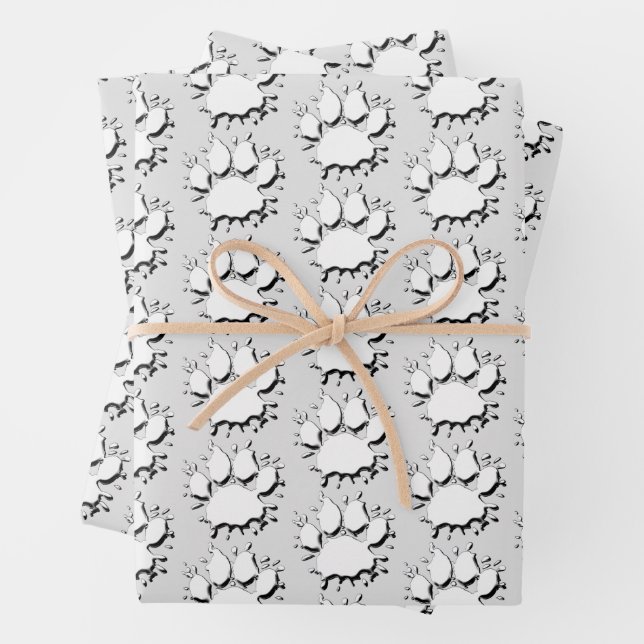  Silver Splatter Dog Paw Drawing Pattern Wrapping Paper Sheet (In situ)