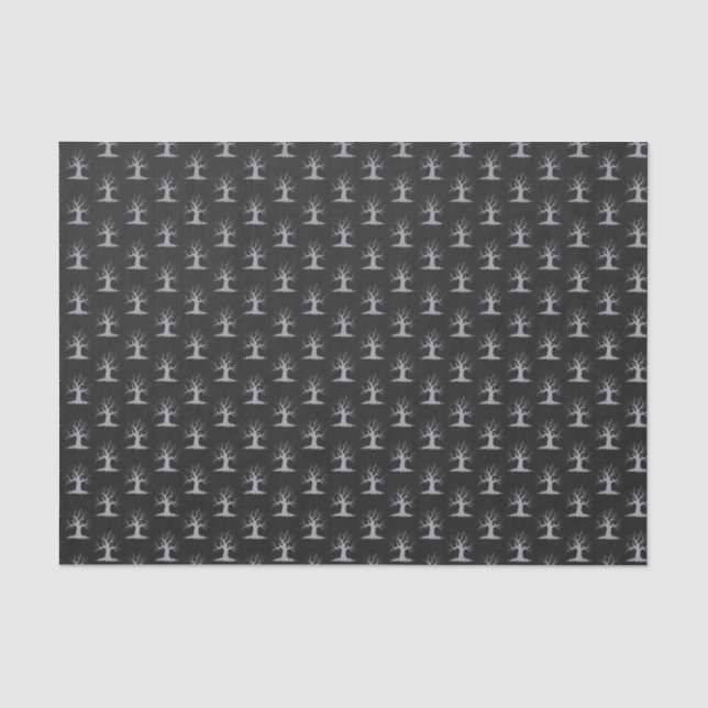 Silver Spooky Tree Halloween Tissue Paper (Front)