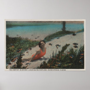 Silver Springs, FL - Woman Swimming Underwater Poster
