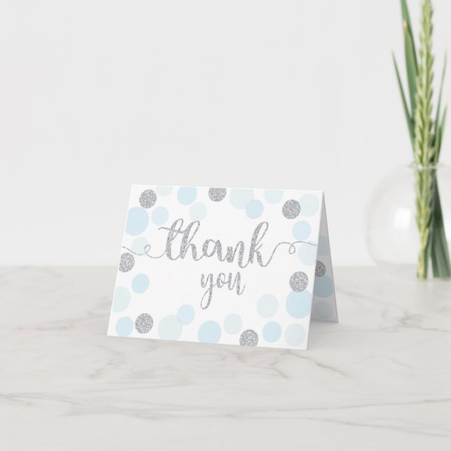 Silver Sprinkles Scatter Blue Dots Thank You Card (Front)