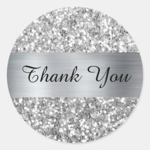Silver Square Glitter Shimmer Strip Foil Classic Round Sticker