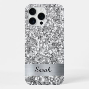 Silver Square Glitter Shimmer Strip Foil iPhone 16 Pro Max Case