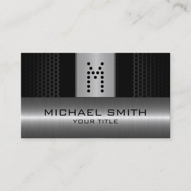 Silver Stainless Modern Black Hole Steel Look Business Card (Front)