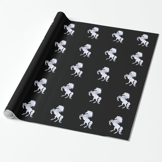 Silver Stallion Black Wrapping Paper (Unrolled)
