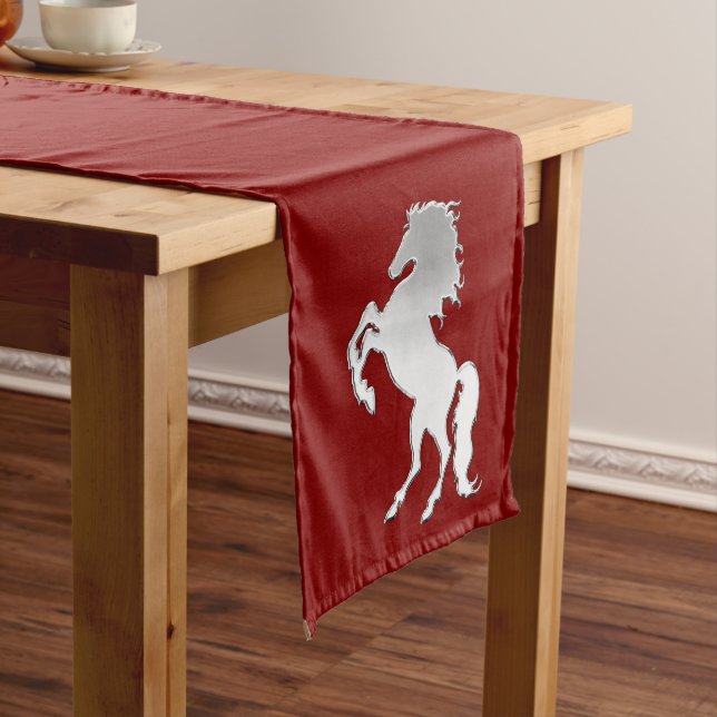 Silver Stallion on Red Medium Table Runner (In Situ)
