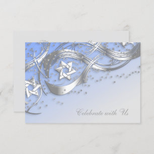 Silver Star Confetti Flourish RSVP Card Blue