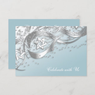 Silver Star Confetti Flourish RSVP Card White