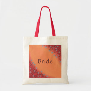 Silver Star Flowers on Red Orange Tote Bags