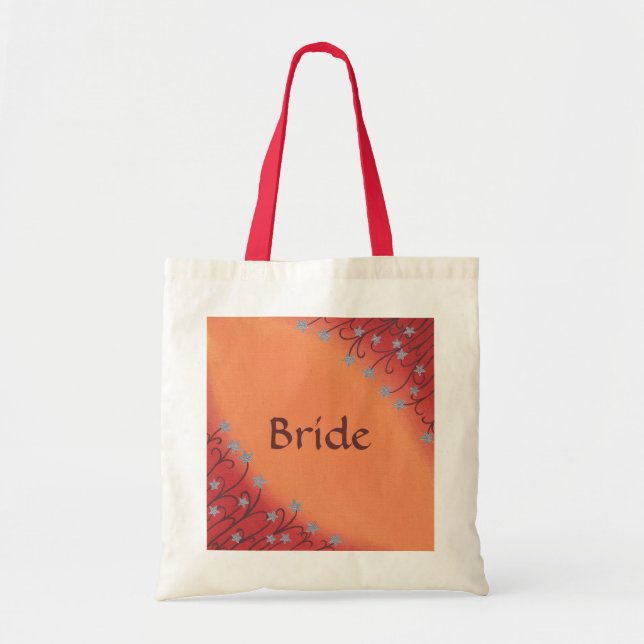 Silver Star Flowers on Red Orange Tote Bags (Front)