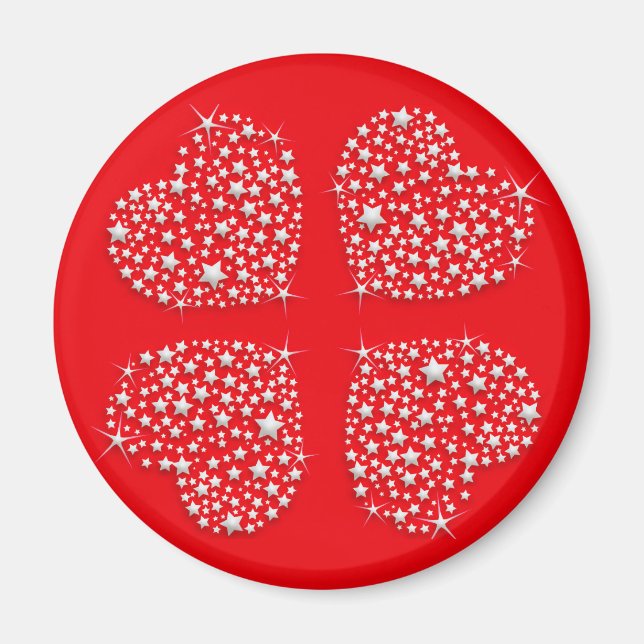 Silver Star Hearts on Red Background Magnet (Front)
