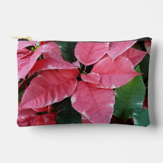 Silver Star Marble Poinsettias Pink Holiday Floral Accessory Pouch