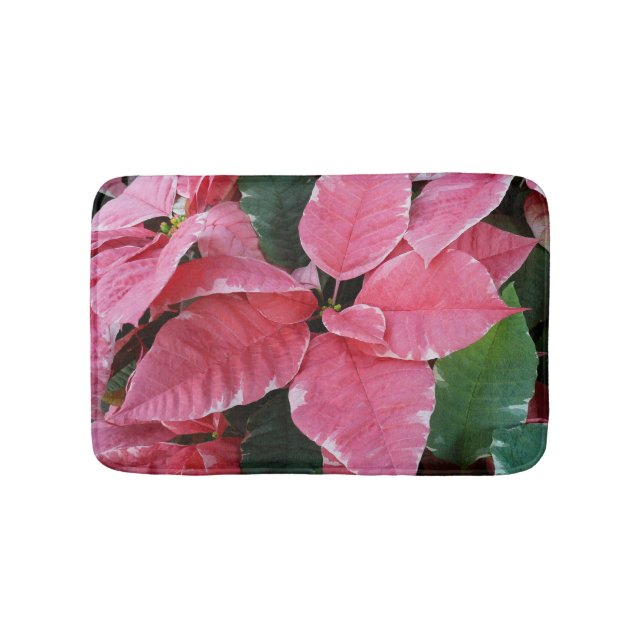 Silver Star Marble Poinsettias Pink Holiday Floral Bath Mat (Front)
