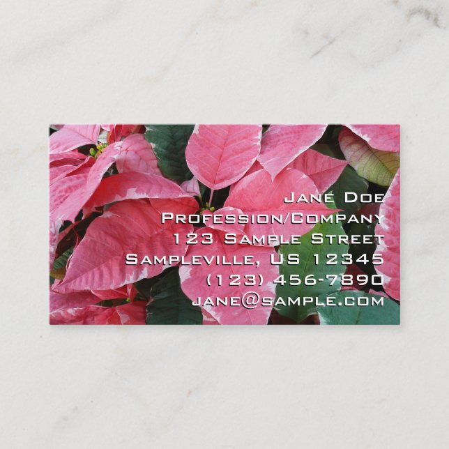 Silver Star Marble Poinsettias Pink Holiday Floral Business Card (Front)