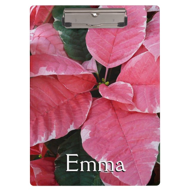 Silver Star Marble Poinsettias Pink Holiday Floral Clipboard (Front)