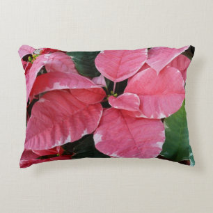 Silver Star Marble Poinsettias Pink Holiday Floral Decorative Cushion
