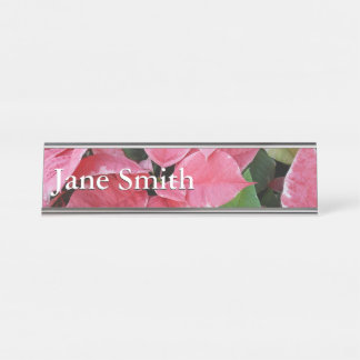 Silver Star Marble Poinsettias Pink Holiday Floral Desk Name Plate