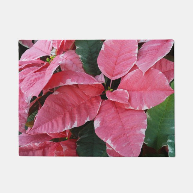 Silver Star Marble Poinsettias Pink Holiday Floral Doormat (Front)