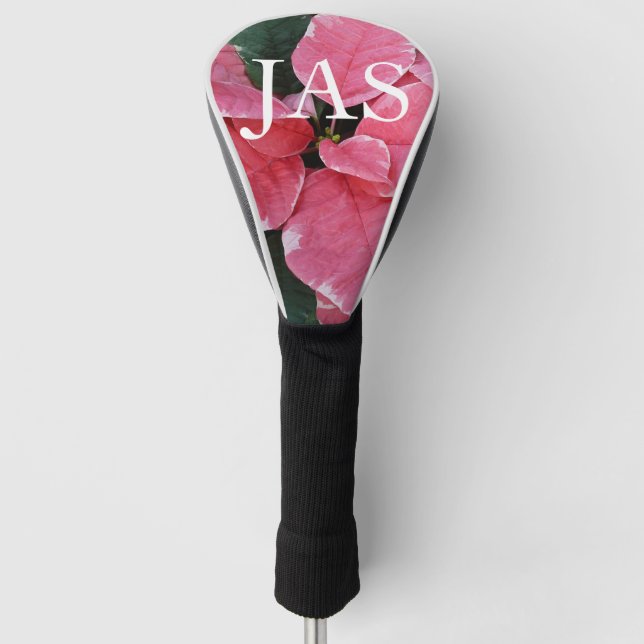 Silver Star Marble Poinsettias Pink Holiday Floral Golf Head Cover (Front)
