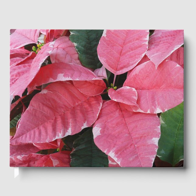 Silver Star Marble Poinsettias Pink Holiday Floral Guest Book (Front)