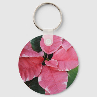 Silver Star Marble Poinsettias Pink Holiday Floral Key Ring
