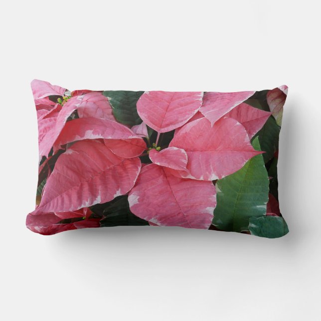Silver Star Marble Poinsettias Pink Holiday Floral Lumbar Cushion (Front)