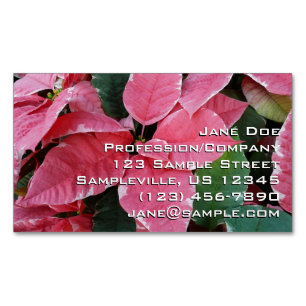 Silver Star Marble Poinsettias Pink Holiday Floral Magnetic Business Card