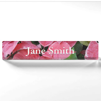 Silver Star Marble Poinsettias Pink Holiday Floral Nameplate