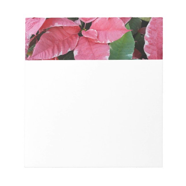Silver Star Marble Poinsettias Pink Holiday Floral Notepad (Front)