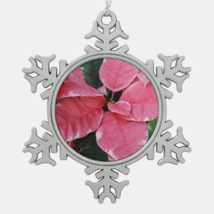 Silver Star Marble Poinsettias Pink Holiday Floral Snowflake Pewter Christmas Ornament