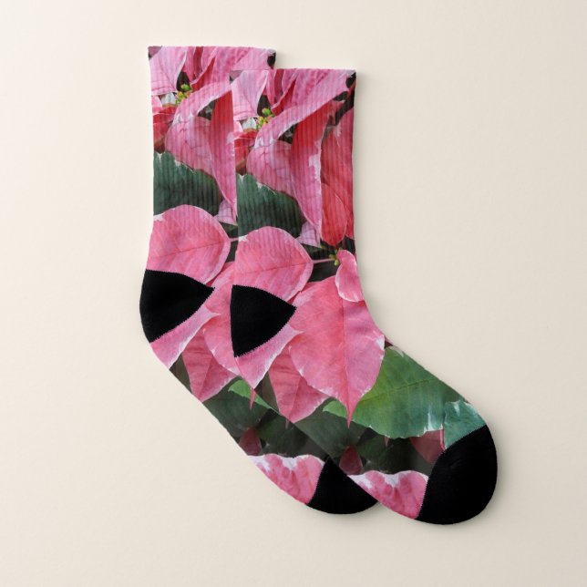 Silver Star Marble Poinsettias Pink Holiday Floral Socks (Pair)
