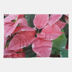 Silver Star Marble Poinsettias Pink Holiday Floral Tea Towel