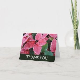 Silver Star Marble Poinsettias Pink Holiday Floral Thank You Card