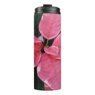 Silver Star Marble Poinsettias Pink Holiday Floral Thermal Tumbler