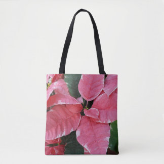 Silver Star Marble Poinsettias Pink Holiday Floral Tote Bag