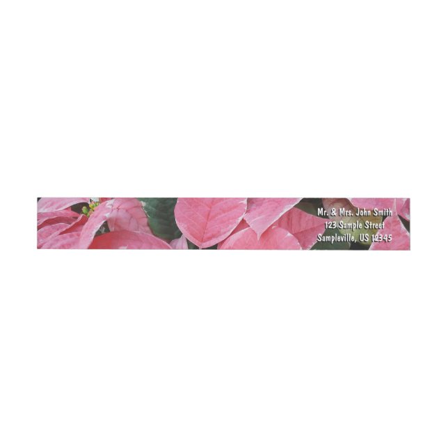 Silver Star Marble Poinsettias Pink Holiday Floral Wrap Around Label (Individual)