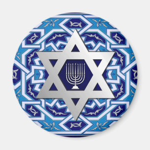 Silver Star of David and Menorah Hamukkah Magnet