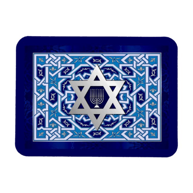 Silver Star of David Menorah Jewish Holidays Gift Magnet (Horizontal)