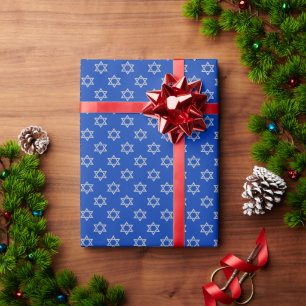 Silver Star of David on Blue Wrapping Paper