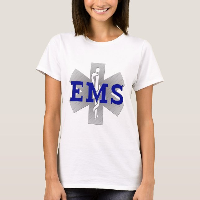 Silver Star of Life with Blue EMS T-Shirt (Front)