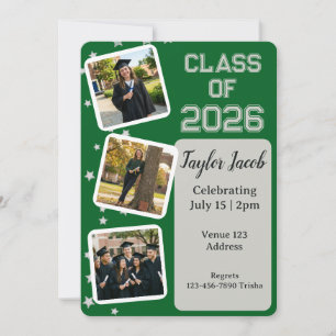 Silver Star Picture Editable Colour Graduation Invitation