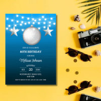 Silver Star String Light Blue Gradient Birthday