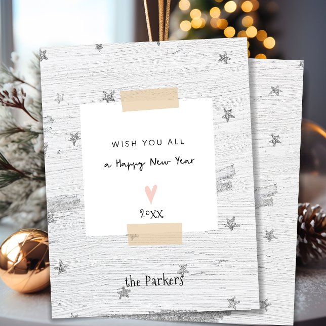 Silver Star White Wood | Minimalist New Year Holiday Card (Creator Uploaded)